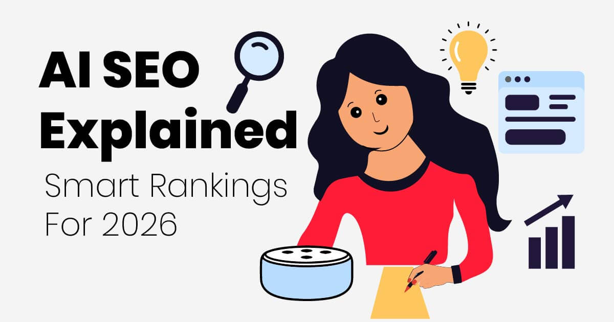 Flat illustration of girl explaining What is AI SEO.
